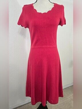 *NWT* Talbots Scallop Neck Short Sleeve A-Line Dress Pink-Red Office Church, MP